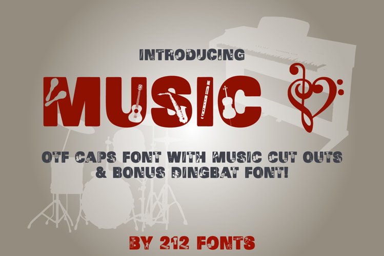 212 Music Caps Display Font Instruments Notes Alphabet OTF
