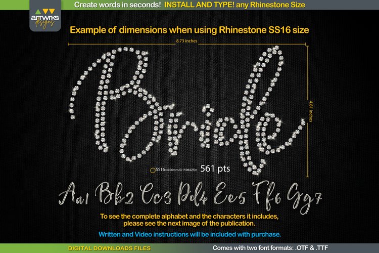 TYPEABLE RHINESTONE Digital template fancy script font TTF