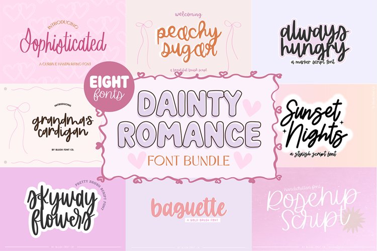 DAINTY ROMANCE Girly Script Font Bundle