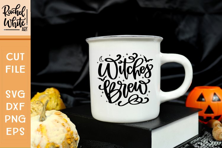 Witches Brew with bats, Hand Lettered Halloween Coffee Mug
